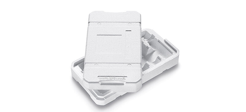 
		  Una caja de embalaje protector blanco hecha a medida con EPS reciclado