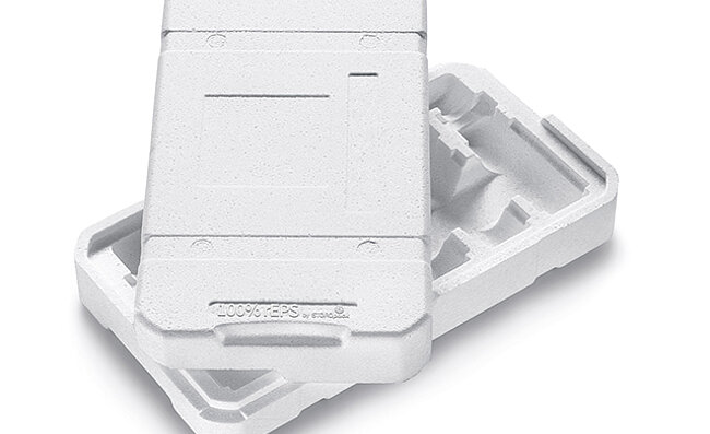 Una caja de embalaje protector blanco hecha a medida con EPS reciclado