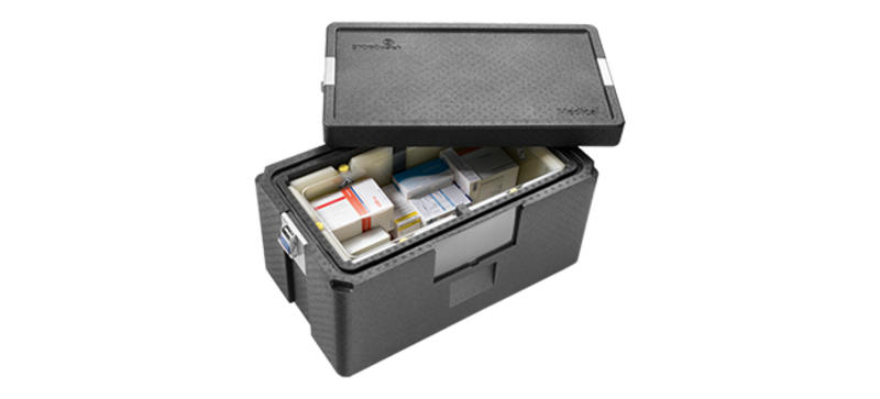 Una caja negra aislante con medicamentos