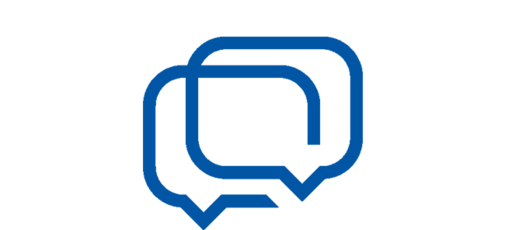 Un símbolo azul compuesto por dos bocadillos de diálogo 