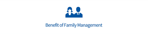 Un símbolo de dos personas con las palabras "beneficio de la gestión familiar"
