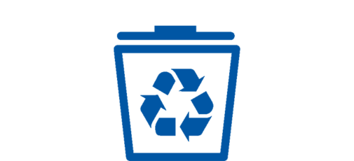 Un símbolo azul que incluye un cubo de basura con el logotipo de reciclaje